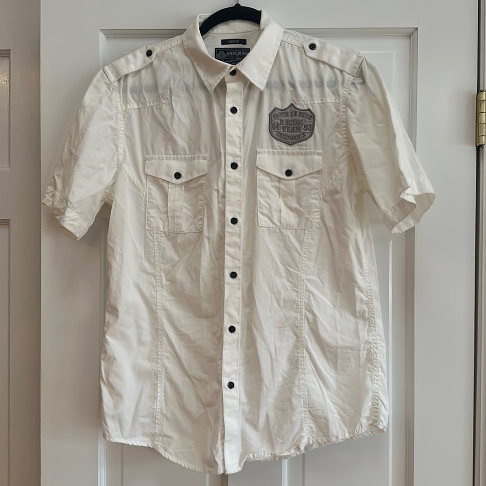 New white short sleeve button down shirt-smoke free home